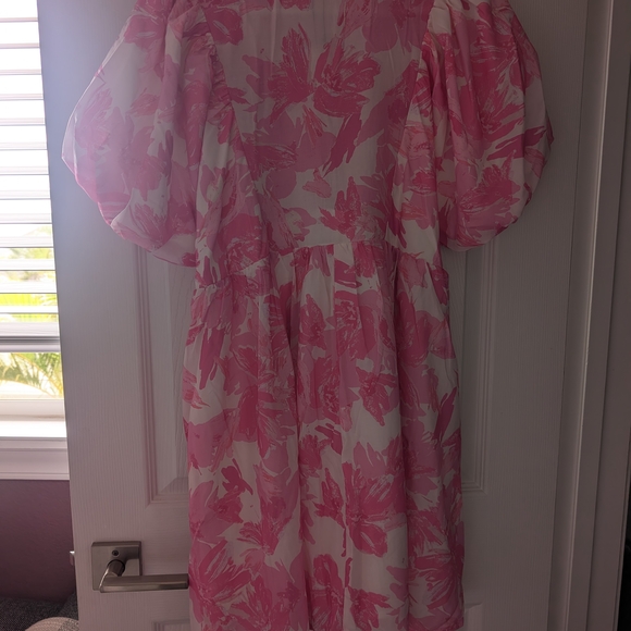 Pink Floral Puff Sleeve Dress - Picture 7 of 7